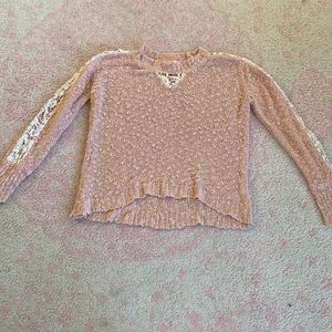 Blush pink floral sweater with lace